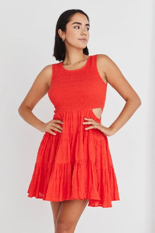Maxi Women Dress with Floral Print for a Bohemian VibeHarley Sunset Shirred Cotton Sleeveless Waist Cut Out Tiered Mini Dress Maxi Women Dress with Floral Print for a Bohemian VibeHarley Sunset Shirred Cotton Sleeveless Waist Cut Out Tiered Mini Dress