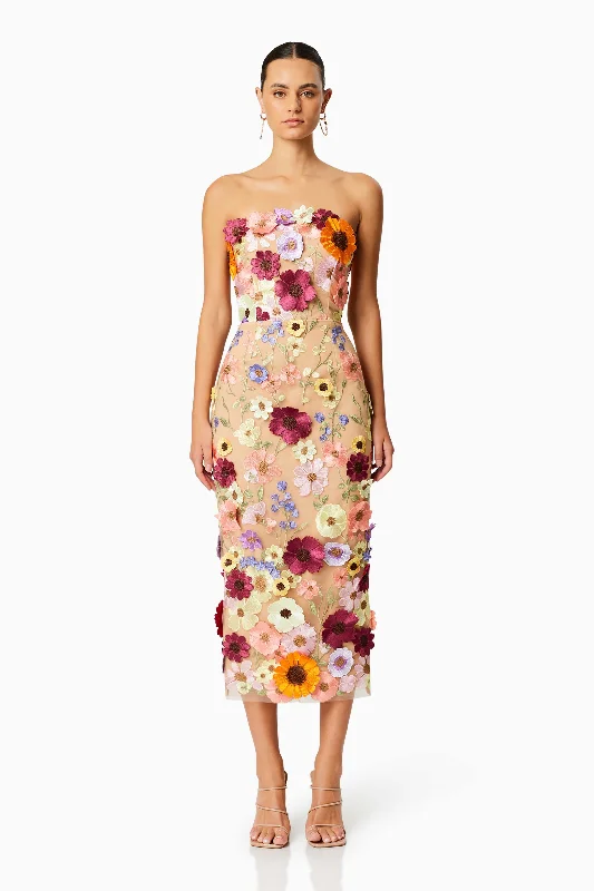 Empire Waist Women Dress to Accentuate the Bust and Conceal the WaistHelena Strapless Midi Dress In Pink Empire Waist Women Dress to Accentuate the Bust and Conceal the WaistHelena Strapless Midi Dress In Pink