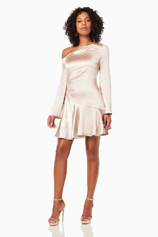 Wrap - Style Women Dress with Adjustable Fit for All Body TypesJamboree Champagne Satin LS Mini Dress Wrap - Style Women Dress with Adjustable Fit for All Body TypesJamboree Champagne Satin LS Mini Dress
