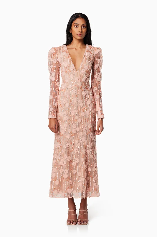 Plus Size Women Dress with a Flattering A - Line Cut for Comfort and StyleLa Rochelle V Shaped Maxi Gown In Pink Plus Size Women Dress with a Flattering A - Line Cut for Comfort and StyleLa Rochelle V Shaped Maxi Gown In Pink