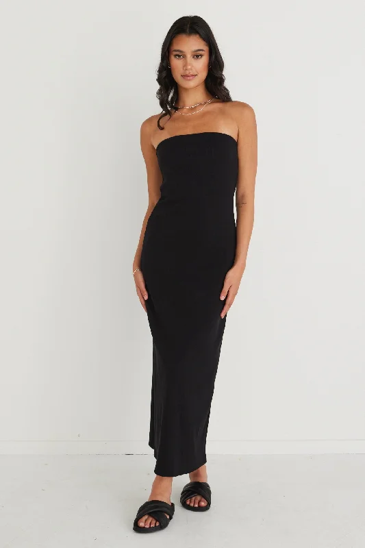 Long - Sleeve Women Dress in Velvet for a Luxurious Winter LookLuca Black Strapless Rib Jersey Maxi Dress Long - Sleeve Women Dress in Velvet for a Luxurious Winter LookLuca Black Strapless Rib Jersey Maxi Dress