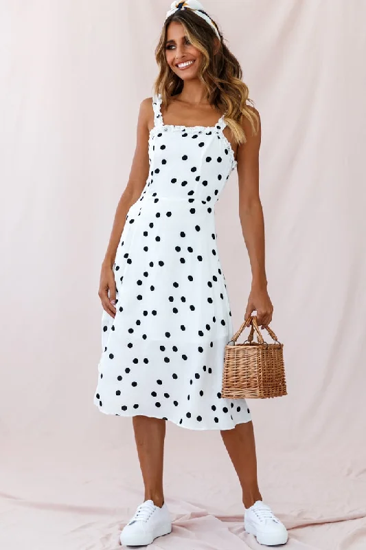 Pleated Women Dress with a Timeless and Elegant TextureMagdalene Frill Strap A-Line Midi Dress White Pleated Women Dress with a Timeless and Elegant TextureMagdalene Frill Strap A-Line Midi Dress White