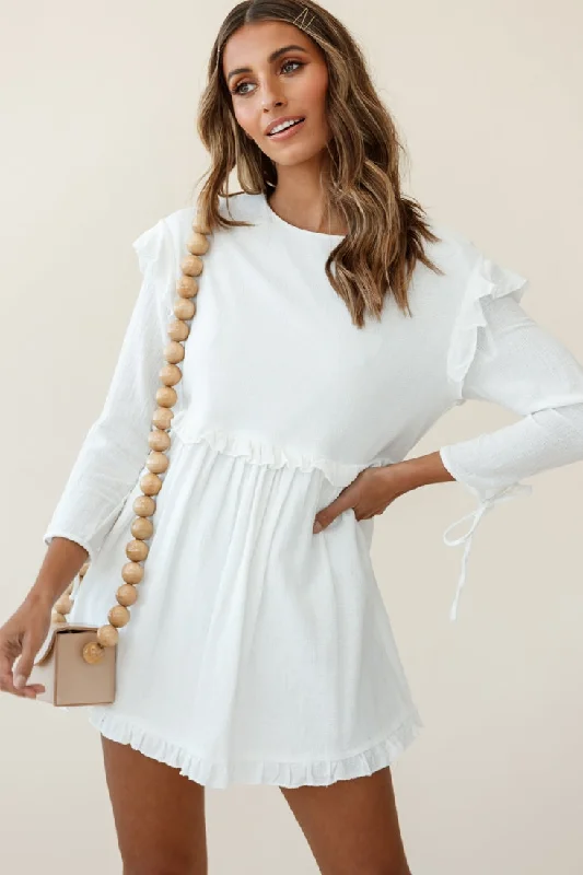 Empire Waist Women Dress to Accentuate the Bust and Conceal the WaistMarion Long Sleeve Shift Dress White Empire Waist Women Dress to Accentuate the Bust and Conceal the WaistMarion Long Sleeve Shift Dress White