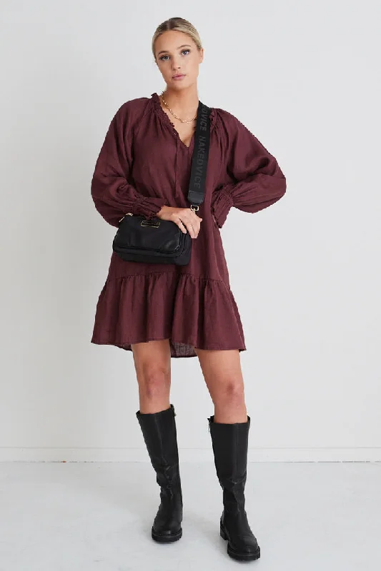 Plus Size Women Dress with a Flattering A - Line Cut for Comfort and StyleMystic Raisin Linen Pleated Smock Dress Plus Size Women Dress with a Flattering A - Line Cut for Comfort and StyleMystic Raisin Linen Pleated Smock Dress