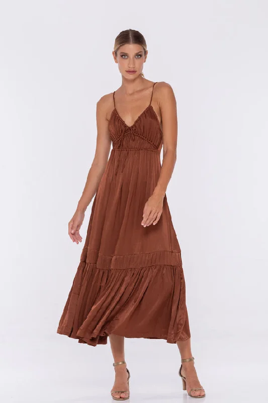 Plus Size Women Dress with a Flattering A - Line Cut for Comfort and StyleOn My Way Bark Satin Midi Dress Plus Size Women Dress with a Flattering A - Line Cut for Comfort and StyleOn My Way Bark Satin Midi Dress