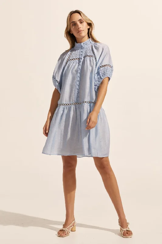 Maxi Women Dress with Floral Print for a Bohemian VibePivot Sky Blue Embroided Detail SS Dress Maxi Women Dress with Floral Print for a Bohemian VibePivot Sky Blue Embroided Detail SS Dress