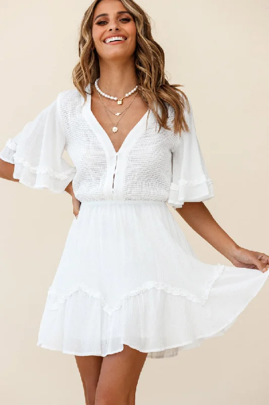 Halter Neck Women Dress to Show Off the Shoulders and NecklinePlay It Again Bust Placket Mesh Detail Dress White Halter Neck Women Dress to Show Off the Shoulders and NecklinePlay It Again Bust Placket Mesh Detail Dress White