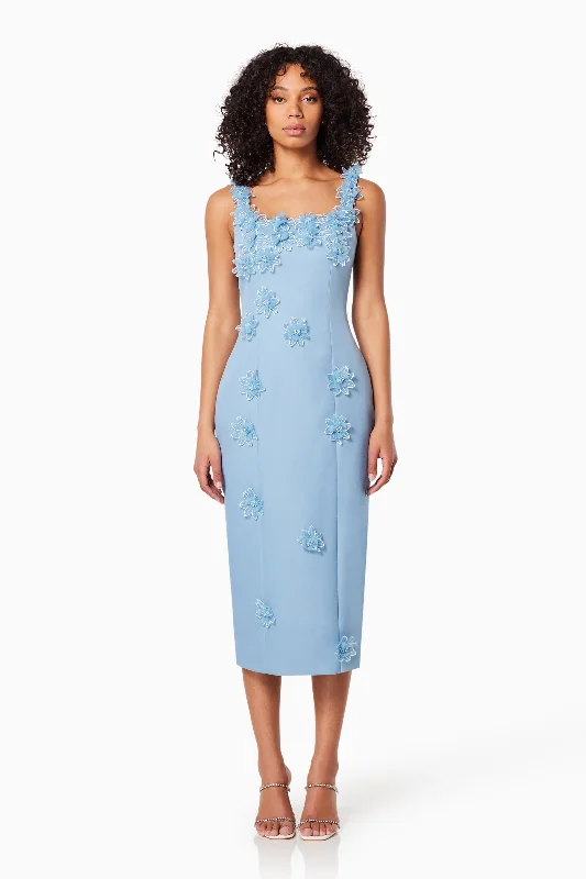 Halter Neck Women Dress to Show Off the Shoulders and NecklinePrague 3D Floral Midi Dress In Blue Halter Neck Women Dress to Show Off the Shoulders and NecklinePrague 3D Floral Midi Dress In Blue