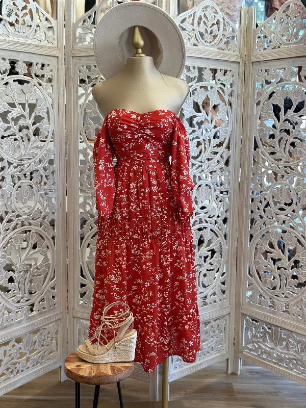 Wrap - Style Women Dress with Adjustable Fit for All Body TypesRed Maxi Floral Dress Wrap - Style Women Dress with Adjustable Fit for All Body TypesRed Maxi Floral Dress