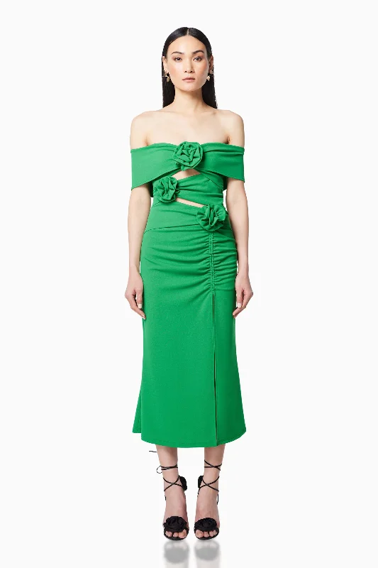 Ball Gown Women Dress with a Full Skirt for a Princess - like LookSardinian 3D Midi Dress in Green Ball Gown Women Dress with a Full Skirt for a Princess - like LookSardinian 3D Midi Dress in Green