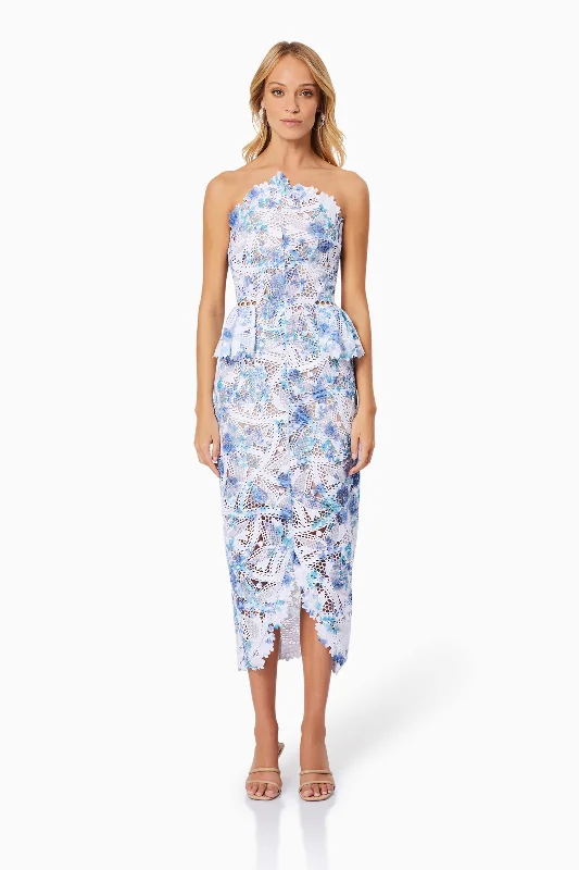 Empire Waist Women Dress to Accentuate the Bust and Conceal the WaistSavannah Fitted Strapless Midi Dress In Blue Empire Waist Women Dress to Accentuate the Bust and Conceal the WaistSavannah Fitted Strapless Midi Dress In Blue