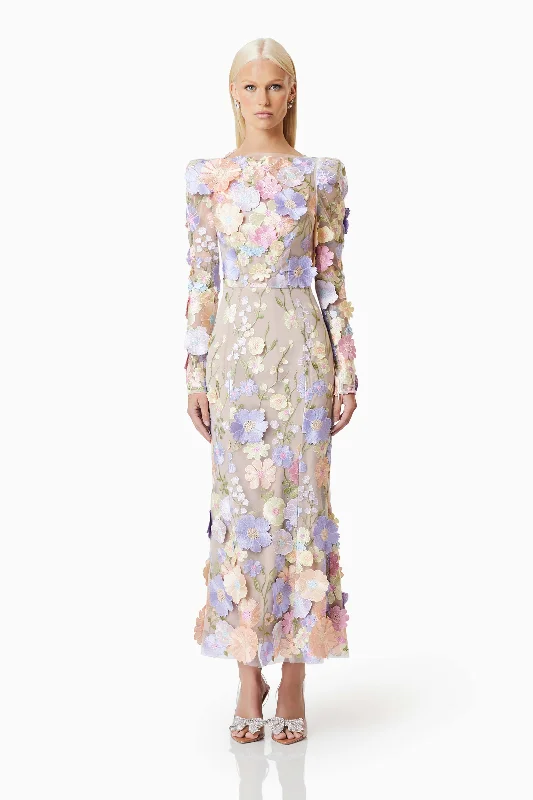 Wrap - Style Women Dress with Adjustable Fit for All Body TypesShannon 3D Floral Midi Dress In Purple Wrap - Style Women Dress with Adjustable Fit for All Body TypesShannon 3D Floral Midi Dress In Purple