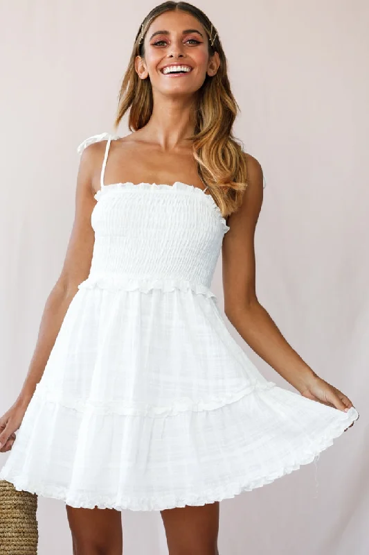 Halter Neck Women Dress to Show Off the Shoulders and NecklineSherry Tied Shoulder Shirred Bust Dress White Halter Neck Women Dress to Show Off the Shoulders and NecklineSherry Tied Shoulder Shirred Bust Dress White