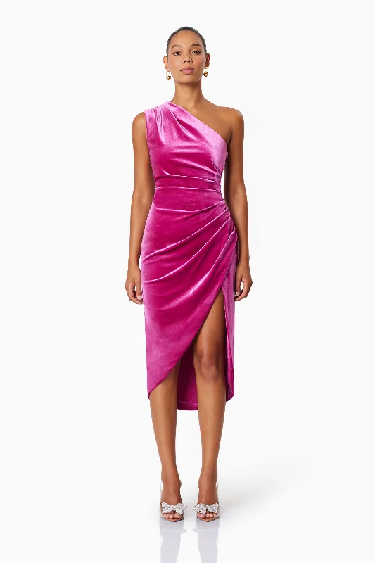 Empire Waist Women Dress to Accentuate the Bust and Conceal the WaistSolene One Shoulder Midi Dress In Pink Empire Waist Women Dress to Accentuate the Bust and Conceal the WaistSolene One Shoulder Midi Dress In Pink