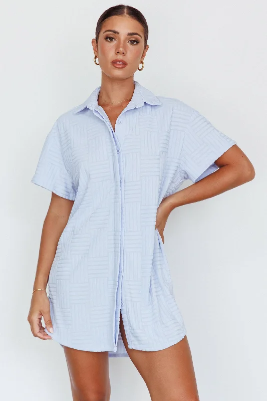 Printed Abstract Women Dress for a Modern and Artistic AppealSun Time Textured Shirt Dress Blue Printed Abstract Women Dress for a Modern and Artistic AppealSun Time Textured Shirt Dress Blue