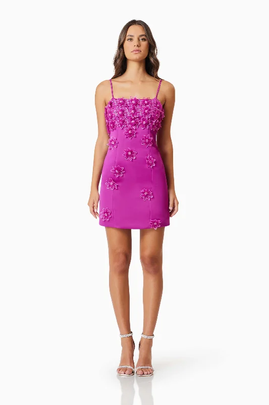 Off - the - Shoulder Women Dress for a Romantic and Feminine LookSutton 3D Floral Mini Dress In Purple Off - the - Shoulder Women Dress for a Romantic and Feminine LookSutton 3D Floral Mini Dress In Purple