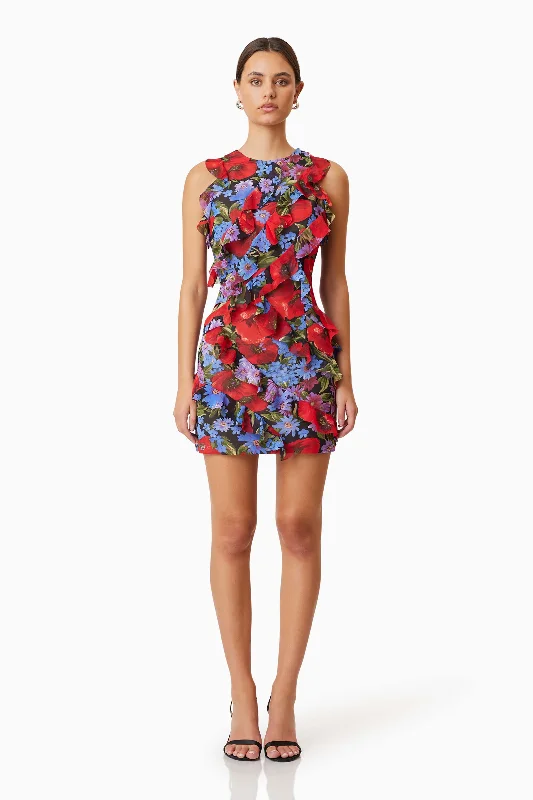Halter Neck Women Dress to Show Off the Shoulders and NecklineThea Mini Party Printed Dress In Red Halter Neck Women Dress to Show Off the Shoulders and NecklineThea Mini Party Printed Dress In Red