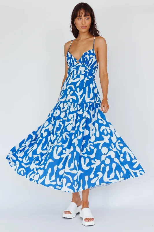 Ball Gown Women Dress with a Full Skirt for a Princess - like LookTiffi Cami Strap Midi Dress Floral Blue Ball Gown Women Dress with a Full Skirt for a Princess - like LookTiffi Cami Strap Midi Dress Floral Blue