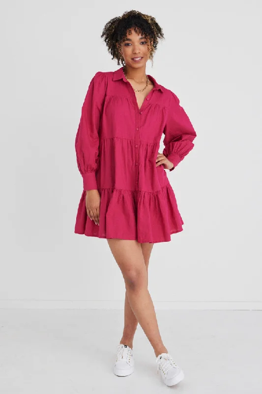 Maxi Women Dress with Floral Print for a Bohemian VibeValley Raspberry Ls Shirt Style Tiered Mini Dress Maxi Women Dress with Floral Print for a Bohemian VibeValley Raspberry Ls Shirt Style Tiered Mini Dress