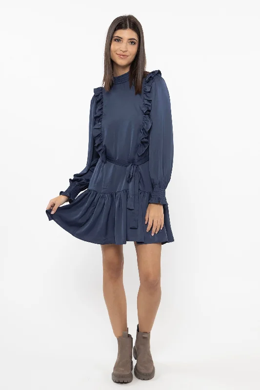Maxi Women Dress with Floral Print for a Bohemian VibeWonderous Navy Satin LS Mini Dress Maxi Women Dress with Floral Print for a Bohemian VibeWonderous Navy Satin LS Mini Dress