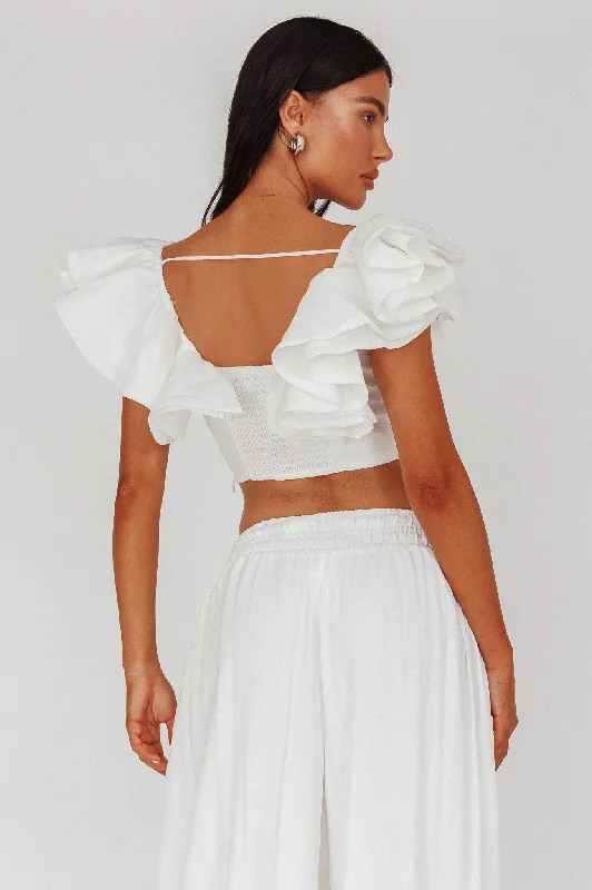 Ruffled Women Dress with Multiple Layers for a Playful and Girly StyleZali Ruffle Sleeve Crop Top White Ruffled Women Dress with Multiple Layers for a Playful and Girly StyleZali Ruffle Sleeve Crop Top White