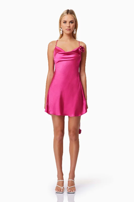 Ruffled Women Dress with Multiple Layers for a Playful and Girly StyleAria Cowl Neck Party Mini Dress In Pink Ruffled Women Dress with Multiple Layers for a Playful and Girly StyleAria Cowl Neck Party Mini Dress In Pink