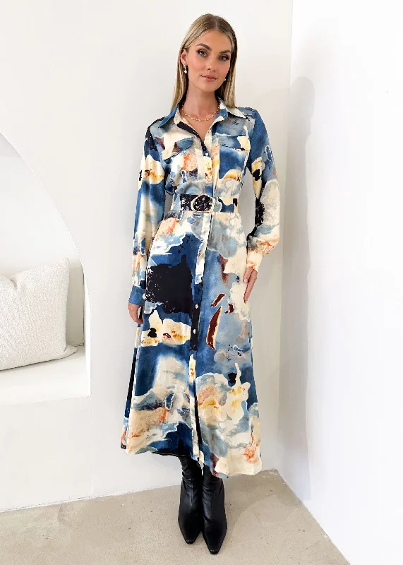 Midi dresses with keyhole backs for a flirty and unexpected detailAnrika Midi Dress - Blue Marble Midi dresses with keyhole backs for a flirty and unexpected detailAnrika Midi Dress - Blue Marble