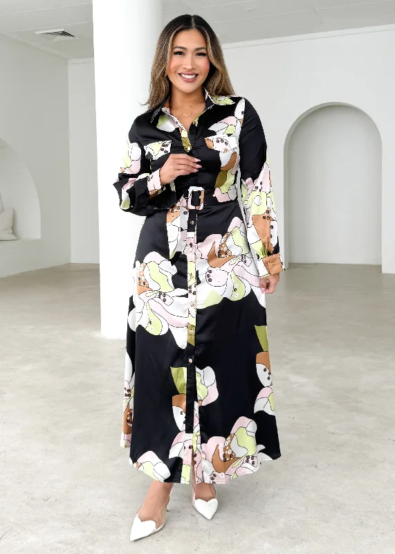 Midi dresses with printed lining for a hidden and stylish detailAwler Midi Dress - Black Astrid Midi dresses with printed lining for a hidden and stylish detailAwler Midi Dress - Black Astrid