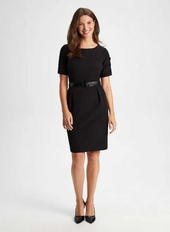 Midi dresses with denim fabric for a casual yet stylish day outBelted Button Detail Sheath Dress Midi dresses with denim fabric for a casual yet stylish day outBelted Button Detail Sheath Dress