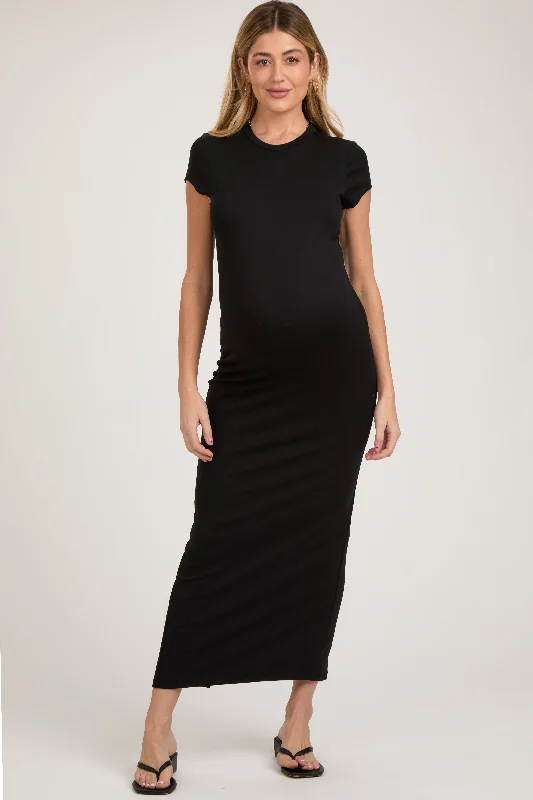 Maxi - inspired midi dresses with flowing fabrics for a beachy vibeBlack Fitted Short Sleeve Maternity Maxi Dress Maxi - inspired midi dresses with flowing fabrics for a beachy vibeBlack Fitted Short Sleeve Maternity Maxi Dress