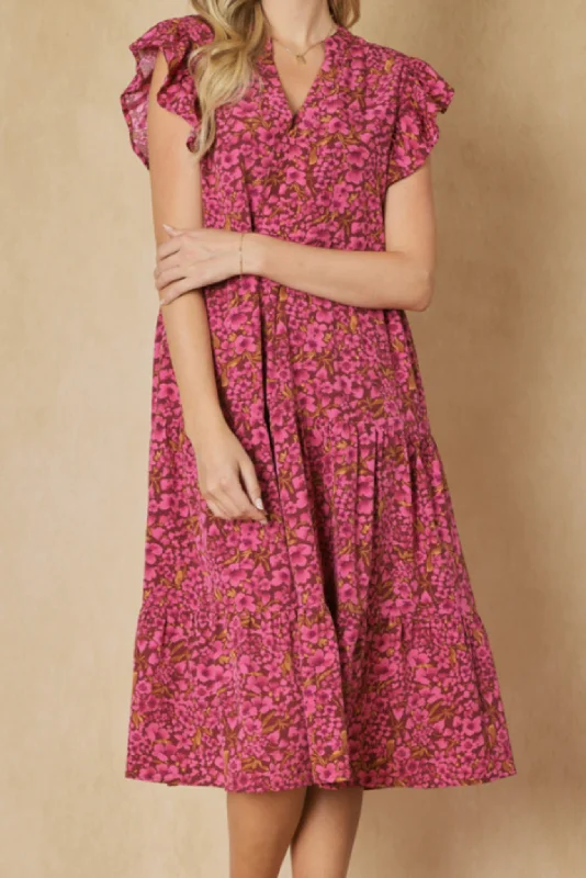 Midi dresses with halter necks for a stylish and comfortable optionBurgundy Pink Floral V Neck Ruffle Shoulder Midi Dress Midi dresses with halter necks for a stylish and comfortable optionBurgundy Pink Floral V Neck Ruffle Shoulder Midi Dress