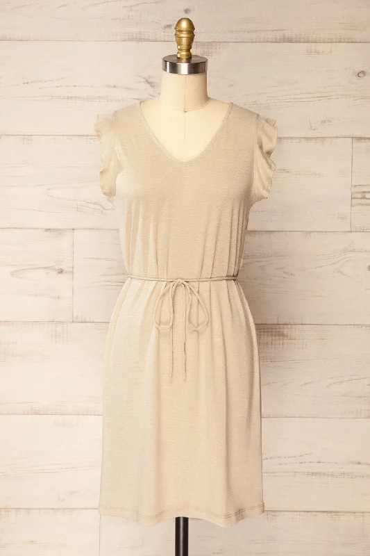 Midi dresses with pleated bodices for a classic and tailored lookClarice Beige | Short Sleeveless Dress Midi dresses with pleated bodices for a classic and tailored lookClarice Beige | Short Sleeveless Dress