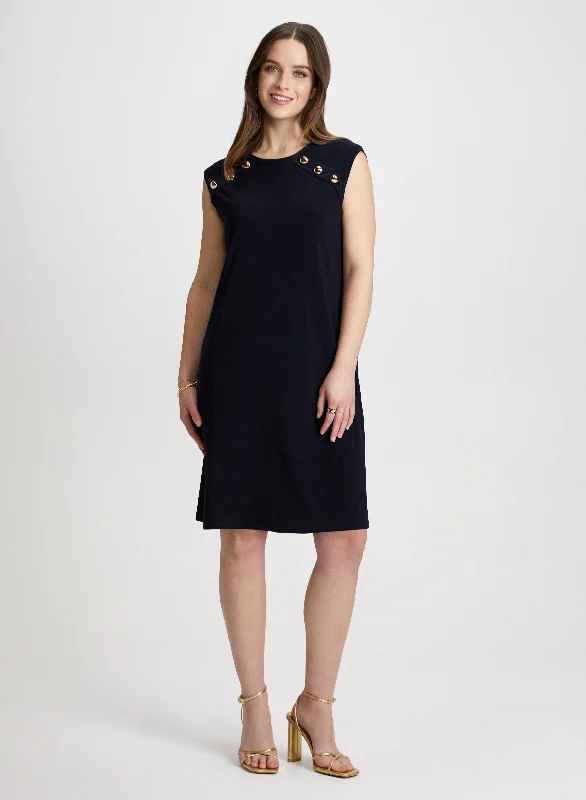 Midi dresses with pom - pom trims for a playful and festive lookDecorative Button A-Line Dress Midi dresses with pom - pom trims for a playful and festive lookDecorative Button A-Line Dress