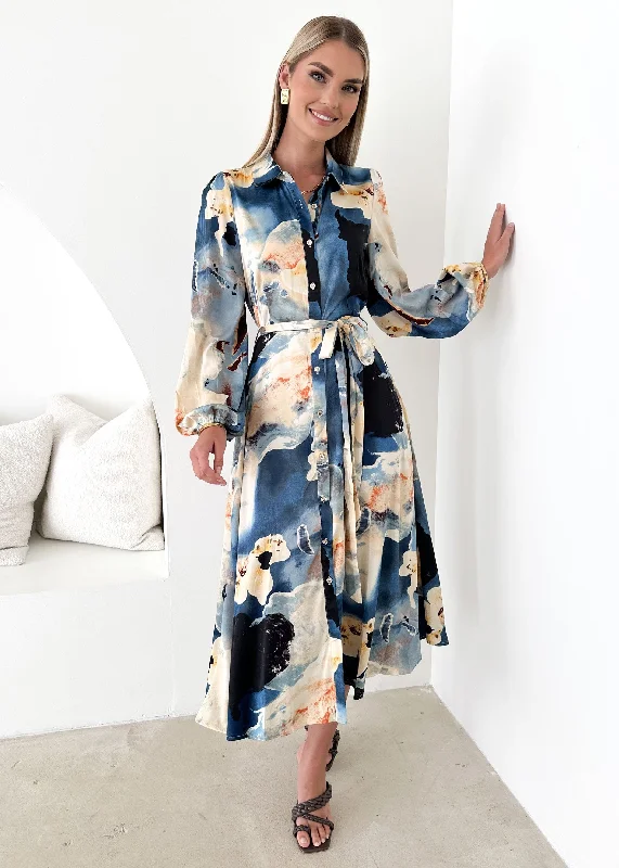 Midi dresses with keyhole backs for a flirty and unexpected detailJosefina Midi Dress - Blue Marble Midi dresses with keyhole backs for a flirty and unexpected detailJosefina Midi Dress - Blue Marble