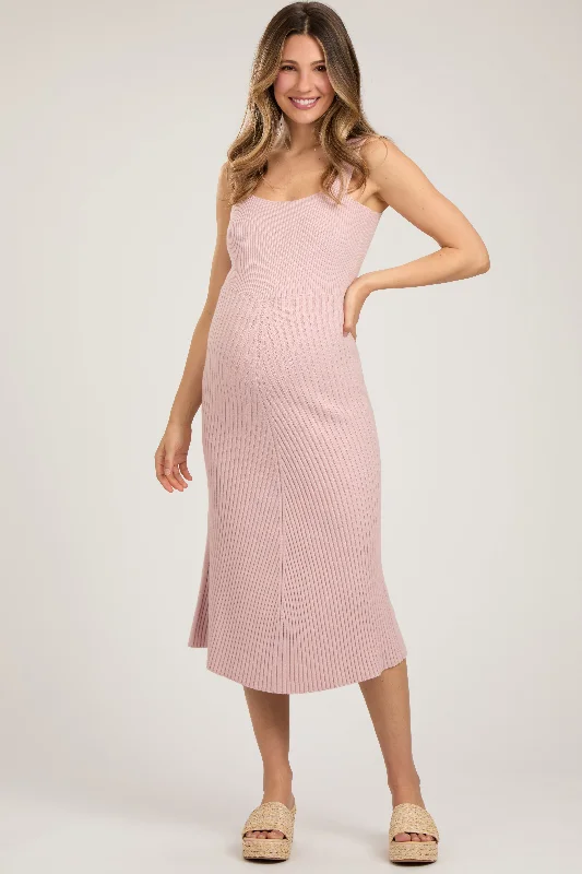 Midi dresses with puff sleeves for a vintage - inspired lookLight Pink Sweater Knit A-Line Maternity Midi Dress Midi dresses with puff sleeves for a vintage - inspired lookLight Pink Sweater Knit A-Line Maternity Midi Dress