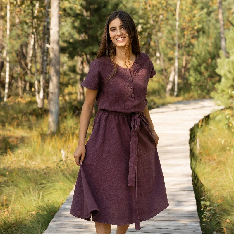 Midi dresses with button - down skirts for a unique and functional designFront Button Dress Brigit Shadow Purple Midi dresses with button - down skirts for a unique and functional designFront Button Dress Brigit Shadow Purple