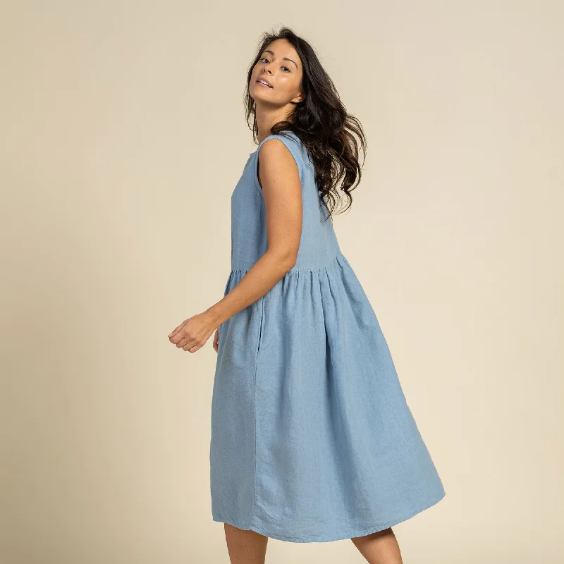 Midi dresses with asymmetric hems for a fashion - forward and dynamic appearanceLinen Smock Dress Maya Cloudy Blue Midi dresses with asymmetric hems for a fashion - forward and dynamic appearanceLinen Smock Dress Maya Cloudy Blue
