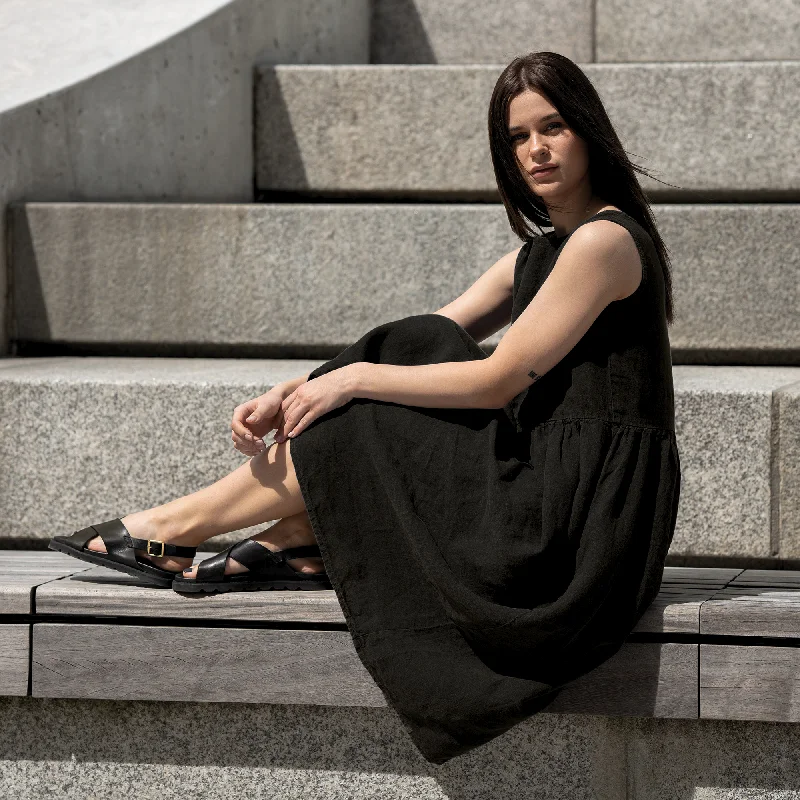 Midi dresses with abstract art prints for an artistic statementLinen Smock Dress Maya Pure Black Midi dresses with abstract art prints for an artistic statementLinen Smock Dress Maya Pure Black