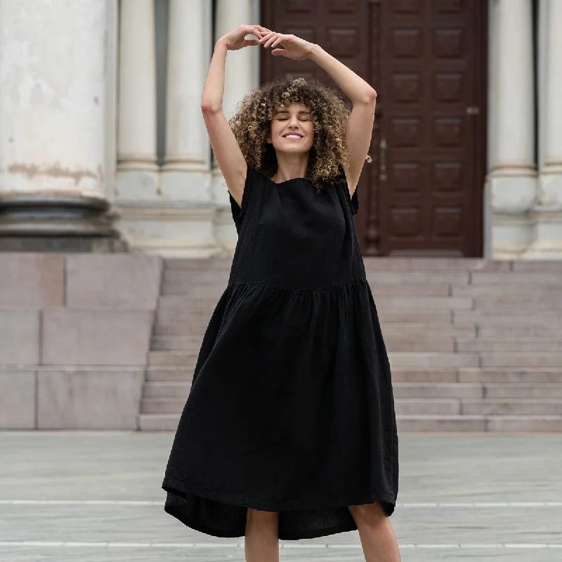 Wrap - style midi dresses in silk for a sophisticated office lookSmock Dress Cecilia Pure Black Wrap - style midi dresses in silk for a sophisticated office lookSmock Dress Cecilia Pure Black
