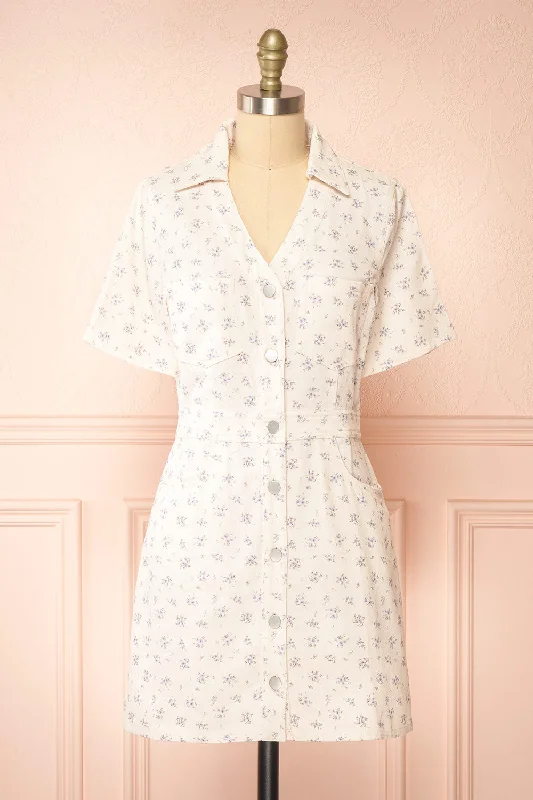 Midi dresses with ribbed textures for a unique and tactile appearanceNadine | Short Floral Denim Dress w/ Pockets Midi dresses with ribbed textures for a unique and tactile appearanceNadine | Short Floral Denim Dress w/ Pockets