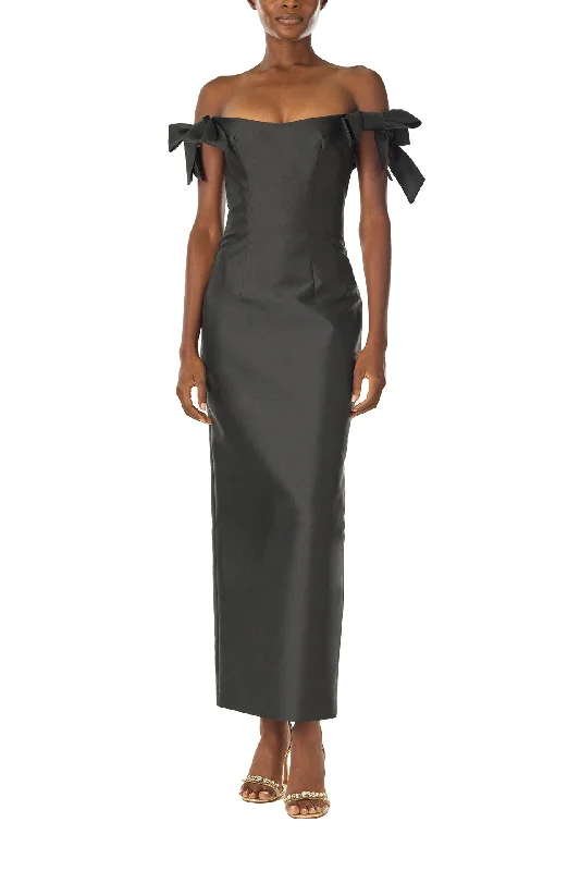 Midi dresses with embroidered accents for a unique and detailed designOff the Shoulder Bow Sleeve Sheath Midi dresses with embroidered accents for a unique and detailed designOff the Shoulder Bow Sleeve Sheath