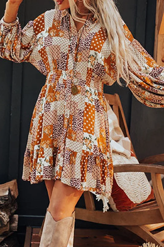 Midi dresses with patchwork patterns for a one - of - a - kind styleBoho Floral Puff Sleeve Mini Dress Midi dresses with patchwork patterns for a one - of - a - kind styleBoho Floral Puff Sleeve Mini Dress