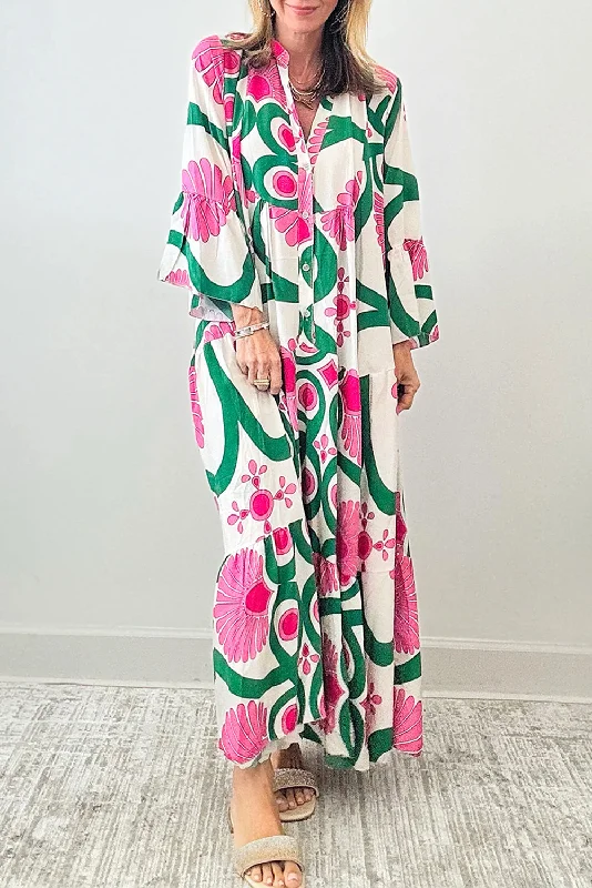 Maxi - inspired midi dresses with flowing fabrics for a beachy vibeFloral Buttoned Long Sleeve Maxi Dress Maxi - inspired midi dresses with flowing fabrics for a beachy vibeFloral Buttoned Long Sleeve Maxi Dress