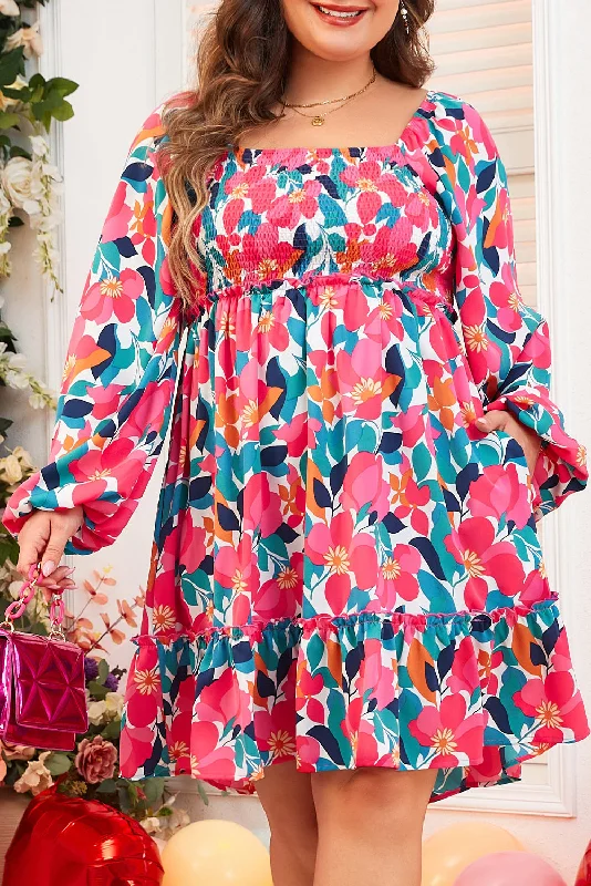 Midi dresses with ruched sleeves for a more fitted and stylish arm lookFloral Smocked Square Neck Dress Plus Size Midi dresses with ruched sleeves for a more fitted and stylish arm lookFloral Smocked Square Neck Dress Plus Size