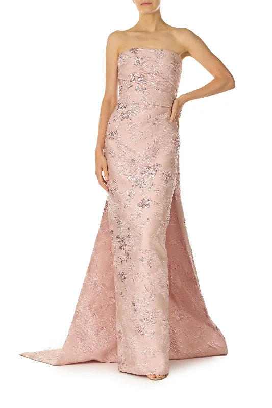 Midi dresses with denim fabric for a casual yet stylish day outRosé Metallic Column Gown Midi dresses with denim fabric for a casual yet stylish day outRosé Metallic Column Gown