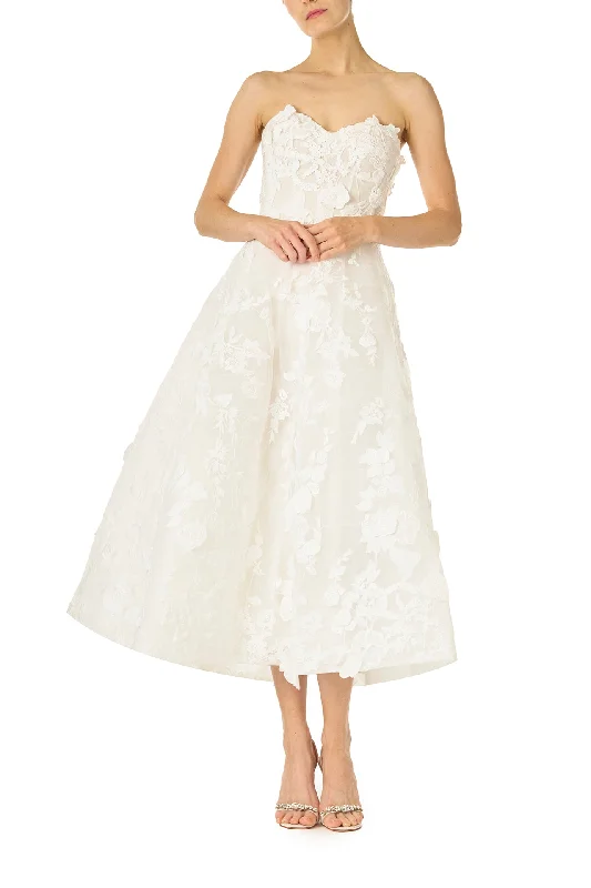 Sheath midi dresses with beaded embellishments for a formal occasionStrapless Lace Tea Length Dress Sheath midi dresses with beaded embellishments for a formal occasionStrapless Lace Tea Length Dress