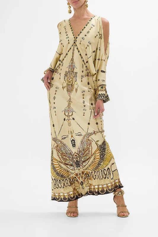 Maxi dresses with a ruffled neckline for a charming lookPLUNGE NECK DRAPED SHOULDER DRESS GATEWAY TO THE AFTERLIFE Maxi dresses with a ruffled neckline for a charming lookPLUNGE NECK DRAPED SHOULDER DRESS GATEWAY TO THE AFTERLIFE