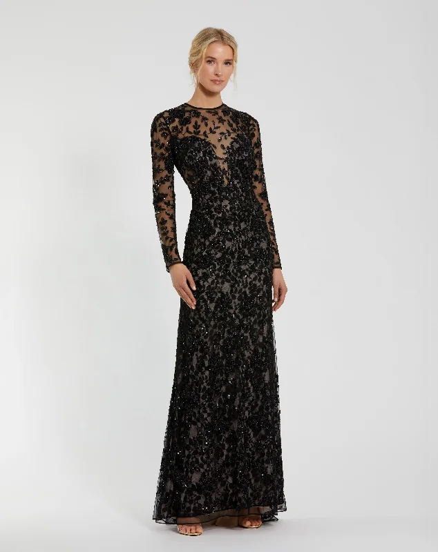 Maxi dresses with a cinched waist for a defined silhouetteLong Sleeve Floral Embellished Gown Maxi dresses with a cinched waist for a defined silhouetteLong Sleeve Floral Embellished Gown