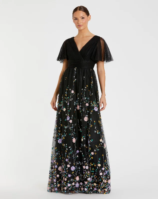 Maxi dresses with pocket details for added functionalityEmbroidered Illusion Butterfly Sleeve V Neck Gown Maxi dresses with pocket details for added functionalityEmbroidered Illusion Butterfly Sleeve V Neck Gown