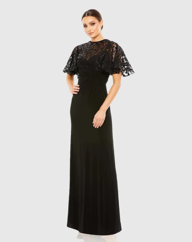 Maxi dresses with mesh panels for a sexy and trendy appearanceEmbellished Butterfly Sleeve Gown Maxi dresses with mesh panels for a sexy and trendy appearanceEmbellished Butterfly Sleeve Gown